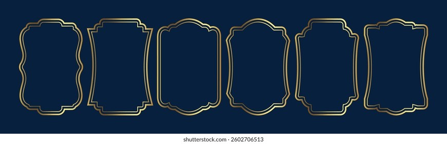 Set of golden luxury vintage frames, gold frame decorate, black, elegant retro  background ornamental.