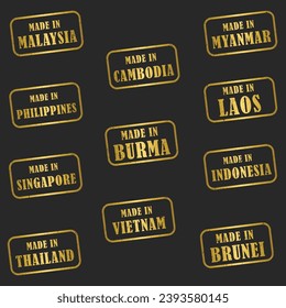 Set of golden made in label seal stamps, collection of made in gold label seal stamps	