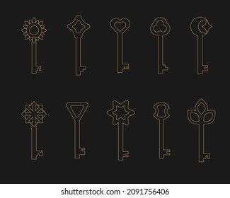Juego de teclas de tarot mágicas doradas