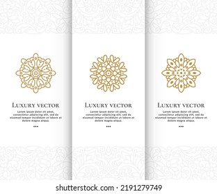 Set of golden mandala logos. Can be used for jewelry, beauty and fashion industry. Great for emblem, monogram, invitation, flyer, menu, brochure, background, or any desired idea.