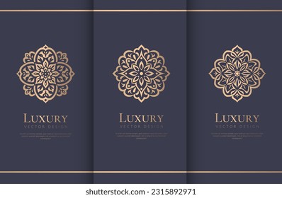 Set of golden mandala logos. Can be used for jewelry, beauty and fashion industry. Great for emblem, monogram, invitation, flyer, menu, brochure, background, or any desired idea.