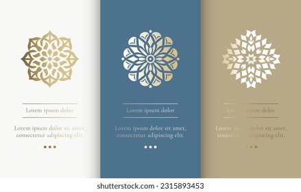 Set of golden mandala logos. Can be used for jewelry, beauty and fashion industry. Great for emblem, monogram, invitation, flyer, menu, brochure, background, or any desired idea.