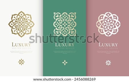 Set of golden mandala logos. Can be used for jewelry, beauty and fashion industry. Great for emblem, monogram, invitation, flyer, menu, brochure, background, or any desired idea.