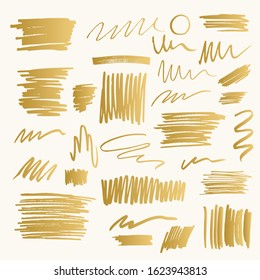 Set of golden marker paints. Vector isolated illustration.