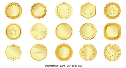 Set of golden medal badge in different shape