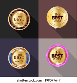 Set of golden medals icons. Shiny buttons.