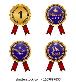 Set of golden medals on white background. Vector illustration