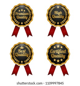 Set of golden medals on white background. Vector illustration