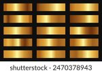 Set of golden metallic gradient template design decoration on black background .texture gold gradient 