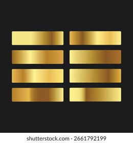 Conjunto de decoración de diseño de Plantilla de gradiente metálico dorado sobre fondo negro. gradiente de oro de textura
