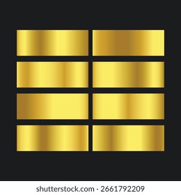 Conjunto de decoração de design de modelo de gradiente metálico dourado no fundo preto. textura gradiente de ouro
