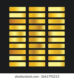 Conjunto de decoração de design de modelo de gradiente metálico dourado no fundo preto. textura gradiente de ouro
