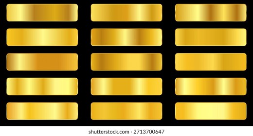 Conjunto de decoração de design de modelo de gradiente metálico dourado no fundo preto. textura gradiente de ouro	