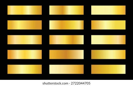 Set of golden metallic gradient template design decoration on black background .texture gold gradient