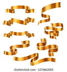Set of golden metallic ribbons, vector collection of banners, EPS 10 contains transparency