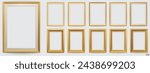 Set of golden modern frame isolated on white background. Realistic rectangle frames mockup. Classic Photo wooden frame. Gold borders set for painting, poster, photo gallery. 3d vector illustration.
