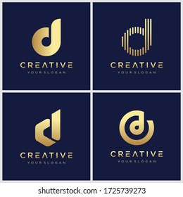 set of golden monogram creative letter D logo design inspiration.
