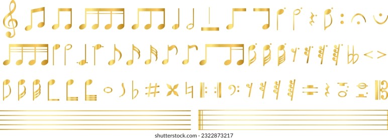 conjunto de notas musicales doradas. elementos de diseño musical de oro. Ilustración del vector