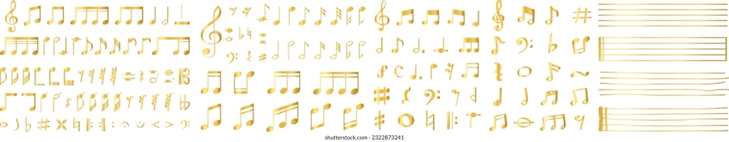 eine Reihe von goldenen Noten. goldene musikalische Designelemente. Vektorgrafik