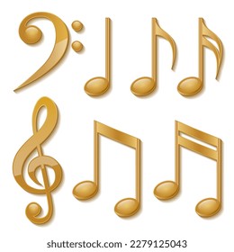 Set of golden musical notes. Vector illustration.
