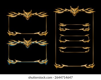 set of golden mystical dragon frame panel overlay for twitch streamer or game ui template