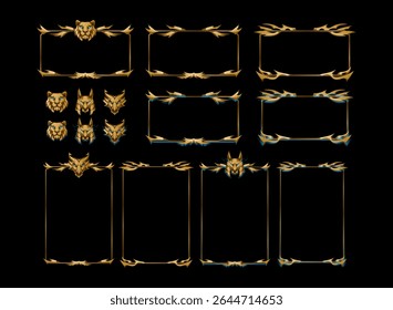 conjunto de dragão místico dourado, leão, anubis quadro painel sobreposição para twitch streamer ou modelo de jogo ui