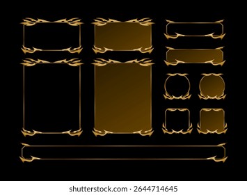 set of golden mystical  frame panel overlay for twitch streamer or game ui template with loading bar, avatar frame border and button