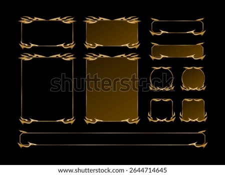 set of golden mystical  frame panel overlay for twitch streamer or game ui template with loading bar, avatar frame border and button