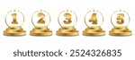 Set of Golden Number Award on Podium Stage. Number Ranking 1 2 3 4 5. Vector Illustration Isolated on White Background.