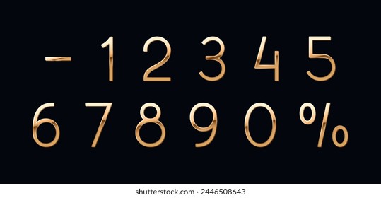 Set of golden numbers 0, 1, 2, 3, 4, 5, 6, 7, 8, 9, golden luxury symbols. vector illustration