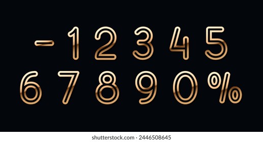 Set of golden numbers 0, 1, 2, 3, 4, 5, 6, 7, 8, 9, golden luxury symbols. vector illustration