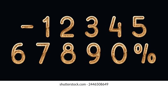 Set of golden numbers 0, 1, 2, 3, 4, 5, 6, 7, 8, 9, golden luxury symbols. vector illustration