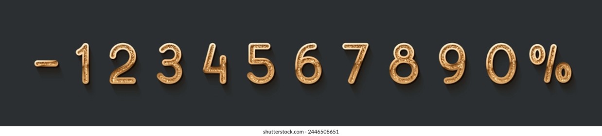 Set of golden numbers 0, 1, 2, 3, 4, 5, 6, 7, 8, 9, golden luxury symbols. vector illustration