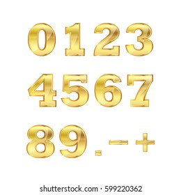 Set of golden numbers. Vector illustration. Golden glossy numbers on white background.