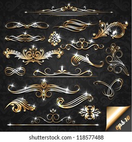 Set of golden ornate design elements