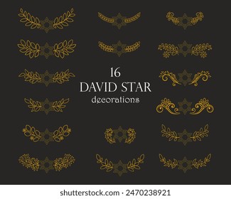 Set of golden outline David star small decorations