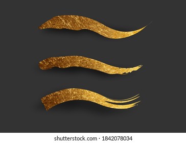 Set of golden paint strokes to make a background for your design, old golden hot foil gold leaf vector isolated on black background 