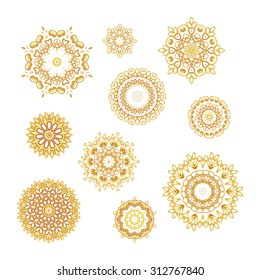 Set of the golden patterns for the cards,  invitations, book page decoration, lace, prints and decorative label design with Islam, Arabic, Indian or ottoman motifs.