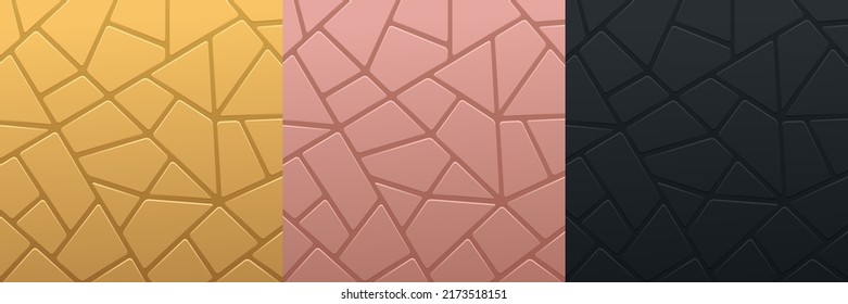 Set of golden, pink gold and black geometric pattern background design. Collection of luxury  abstract tiles background. Design for cover template, poster, banner web, print ad. Vector illustration