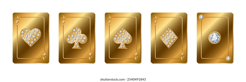 Set of golden playing cards with diamonds.