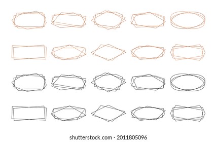 Set of golden polygonal luxury frames. Geometrical design for wedding card, invitations, art decoration, and poster. Decorative lines borders.