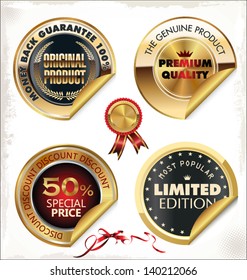 Set of golden PREMIUM quality labels