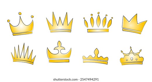 Set of golden princess and king crown, kids vector seamless pattern. Castle for princess fairy tale concept.