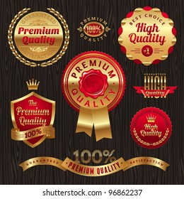 Set of golden quality labels and emblems