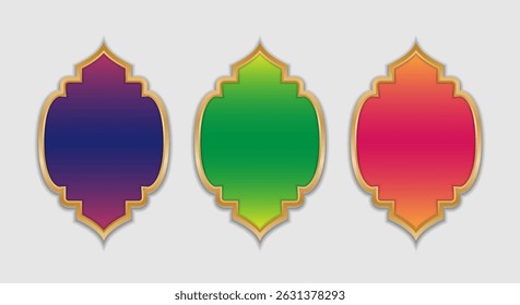 Set of Golden Ramadhan, Moslem, Islamic Label, Frame, Border with Gradient Color for Flyer, Poster, Banner, Greeting, Etc. High Quality Editable Vector