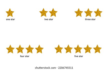 set of golden rank stars, one to five stars on a white background