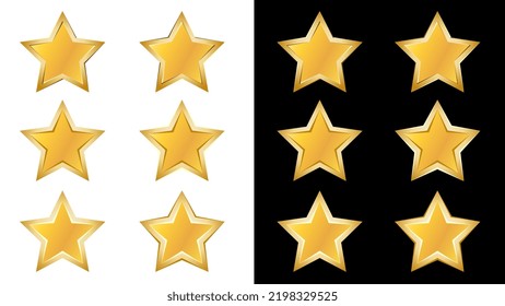 Set of golden rating stars with borders on white and black background. For rating or decorative decoration. Vector design element.