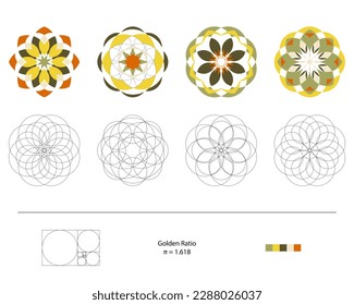 Set of golden ratio circles.