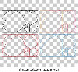 Set of Golden ratio minimalistic icon. Geometric shapes flat proportion vector illustration .