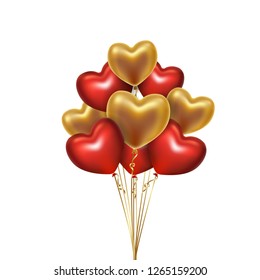 Set of Golden and Red heart balloons isolated on white background. Vector illustration.